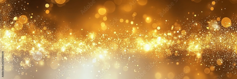 Obraz premium Golden glitter explosion, magical sparkles, shimmering light particles, abstract festive background, warm golden glow, blurred bokeh effect, celebratory atmosphere, ethereal illumination, fantasy ligh