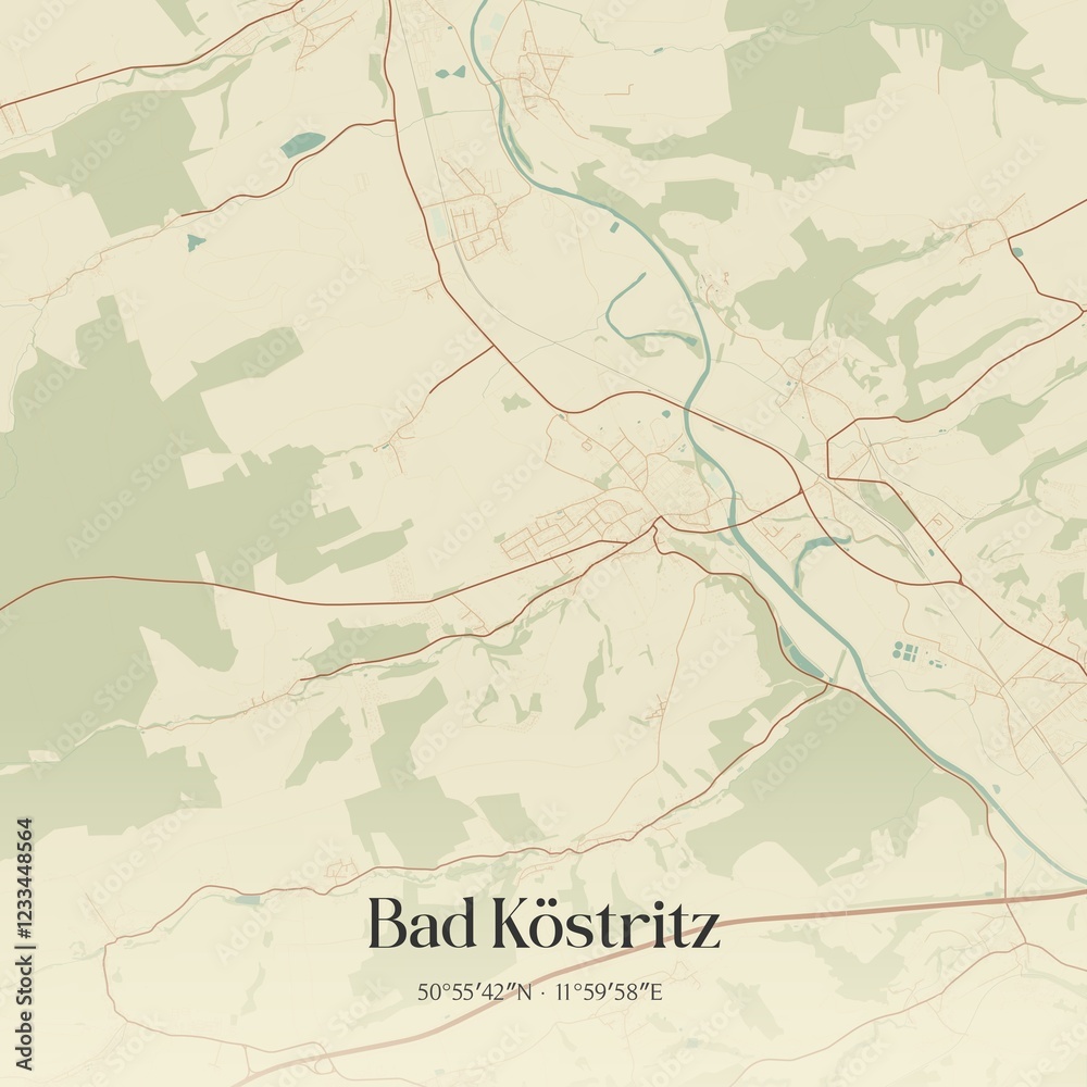 Fototapeta premium Vintage map of Bad Kostritz, Germany.
