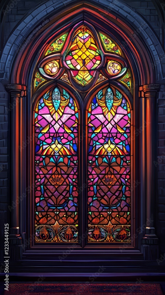 Fototapeta premium Gothic stained glass window glows