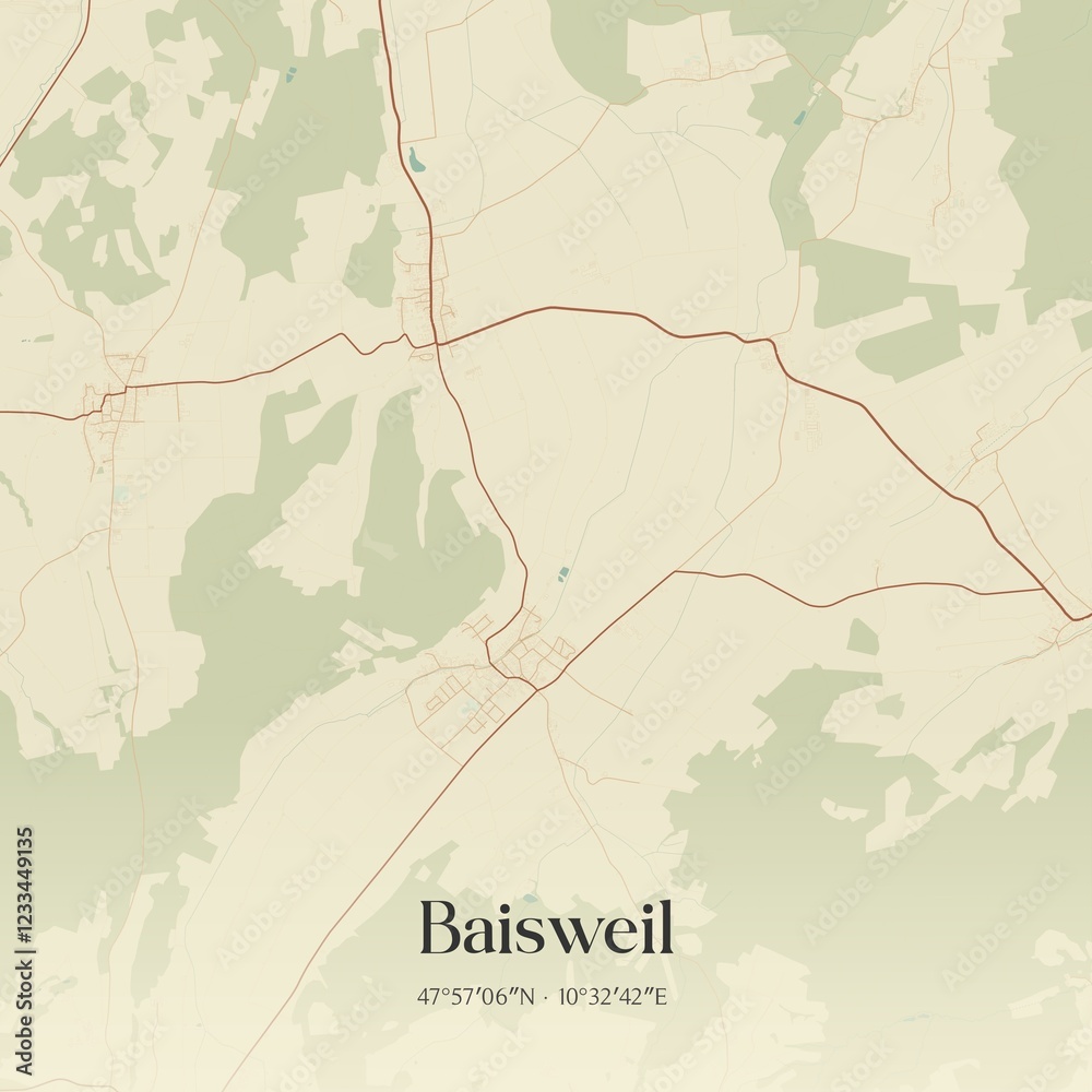 Fototapeta premium Vintage map of Baisweil, Germany.