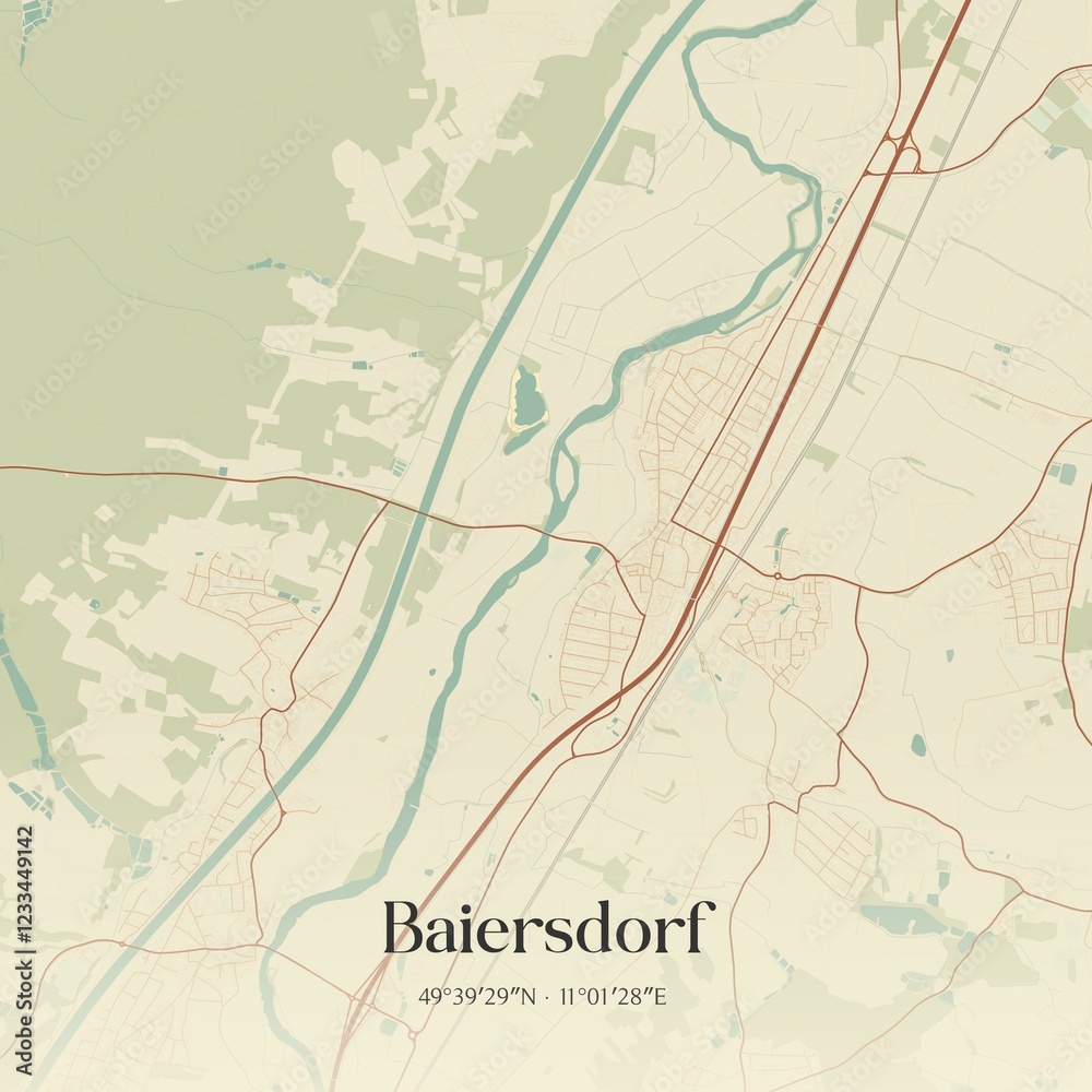Fototapeta premium Vintage map of Baiersdorf, Germany.