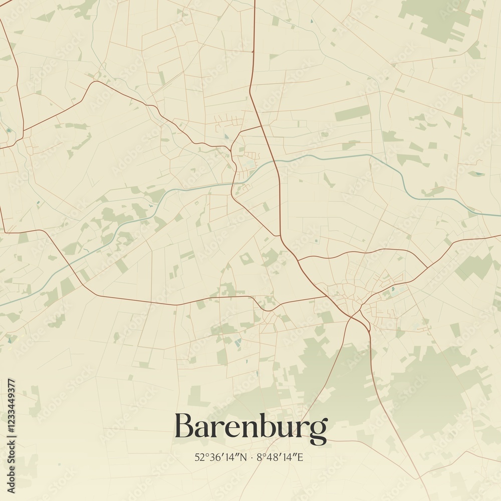 Fototapeta premium Vintage map of Barenburg, Germany.