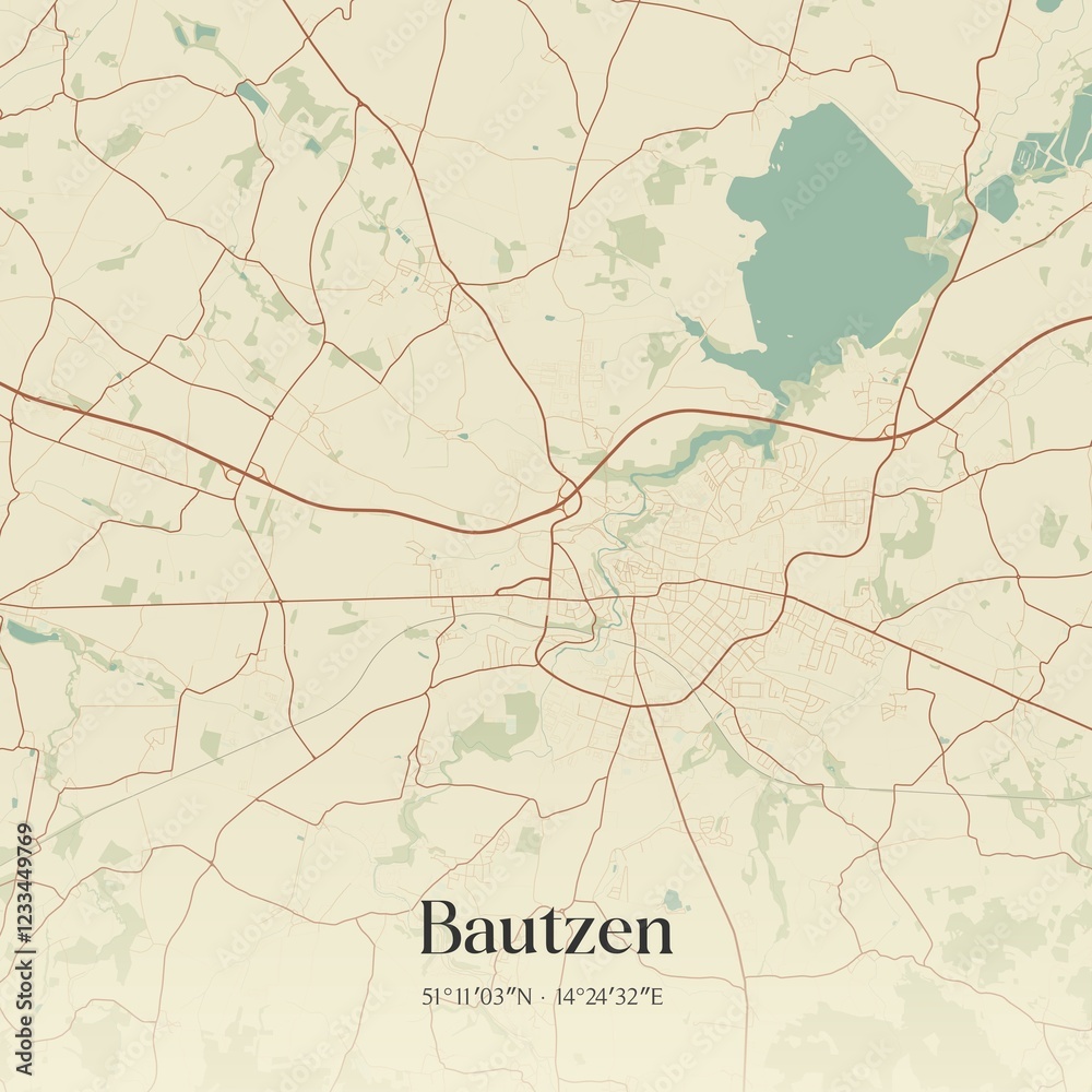 Fototapeta premium Vintage map of Bautzen, Germany.