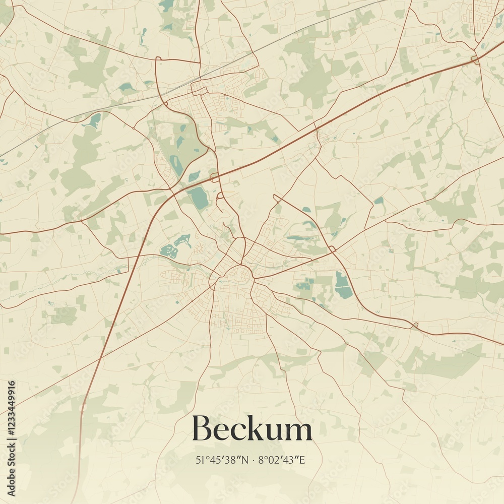 Fototapeta premium Vintage map of Beckum, Germany.