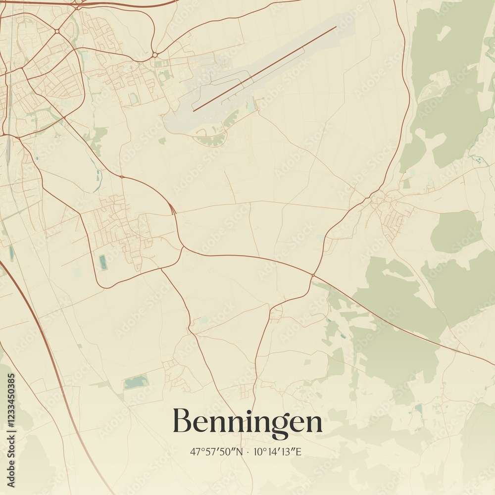 Fototapeta premium Vintage map of Benningen, Germany.