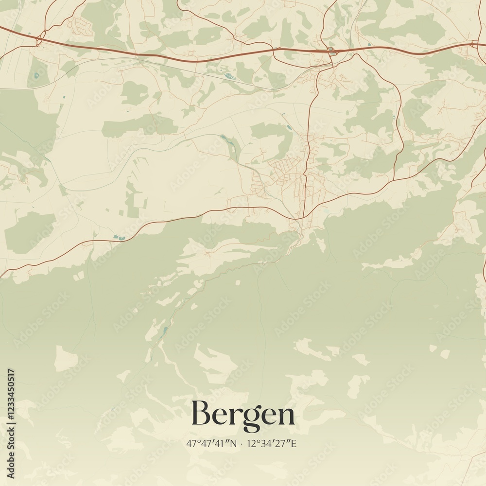 Fototapeta premium Vintage map of Bergen, Germany.