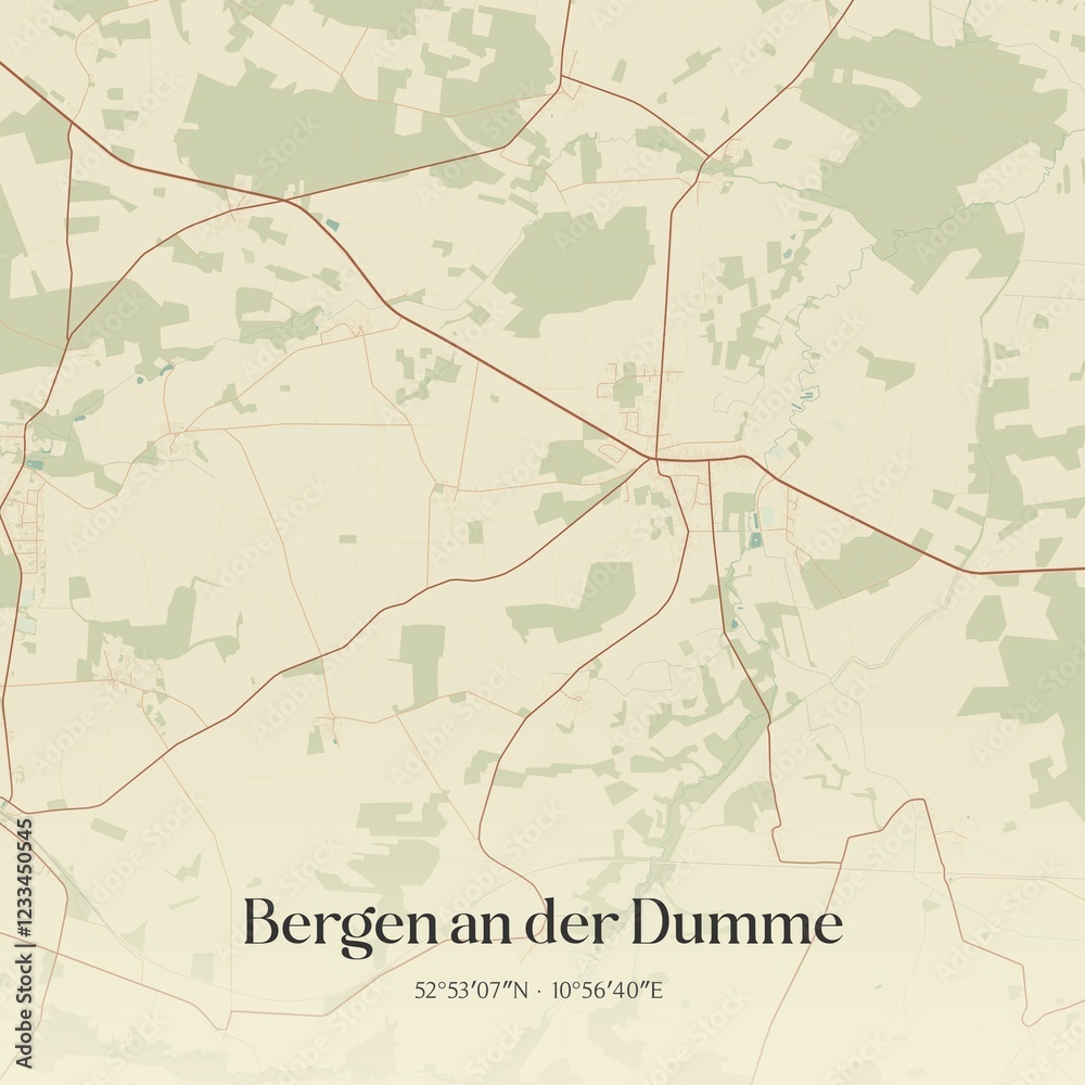 Fototapeta premium Vintage map of Bergen an der Dumme, Germany.
