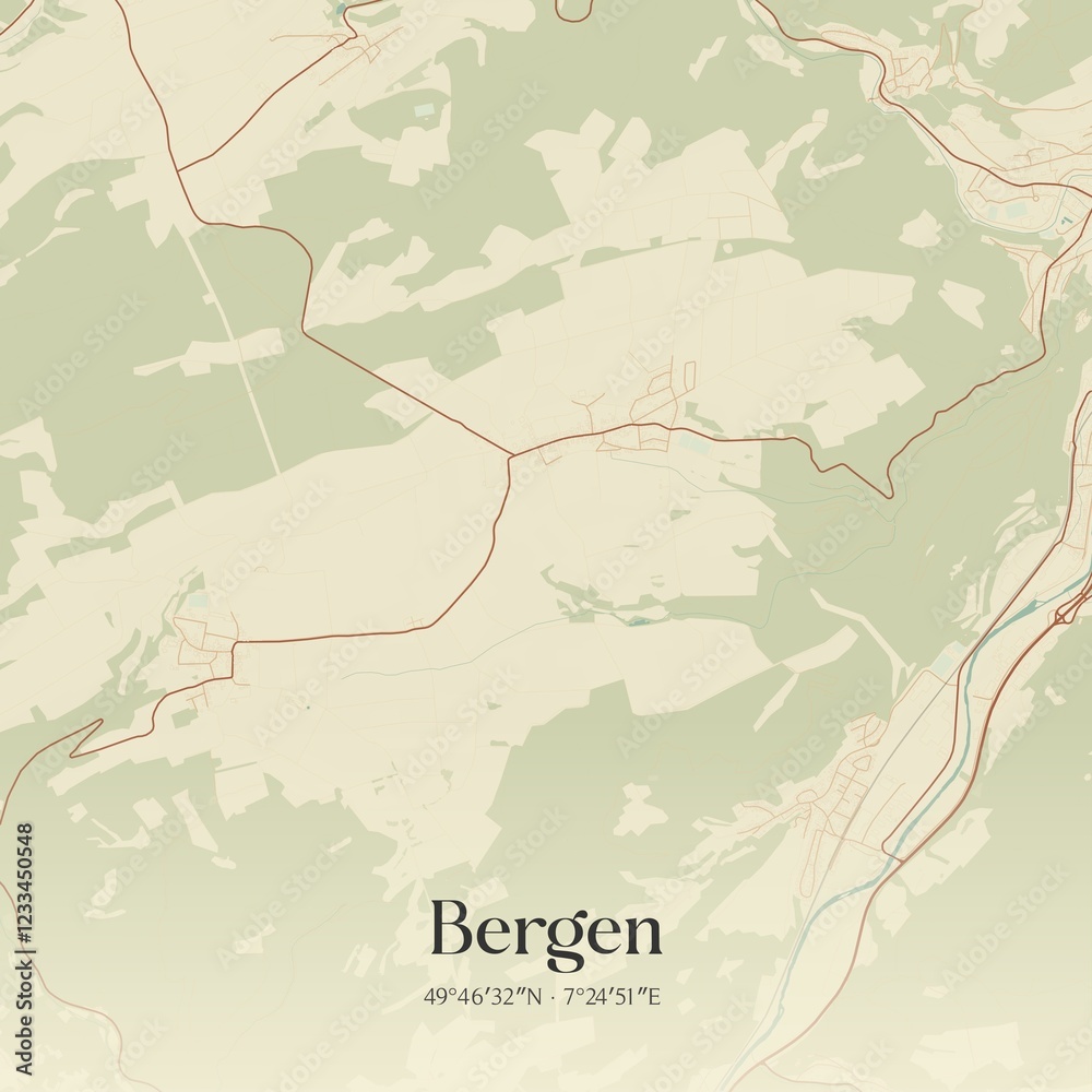 Fototapeta premium Vintage map of Bergen, Germany.