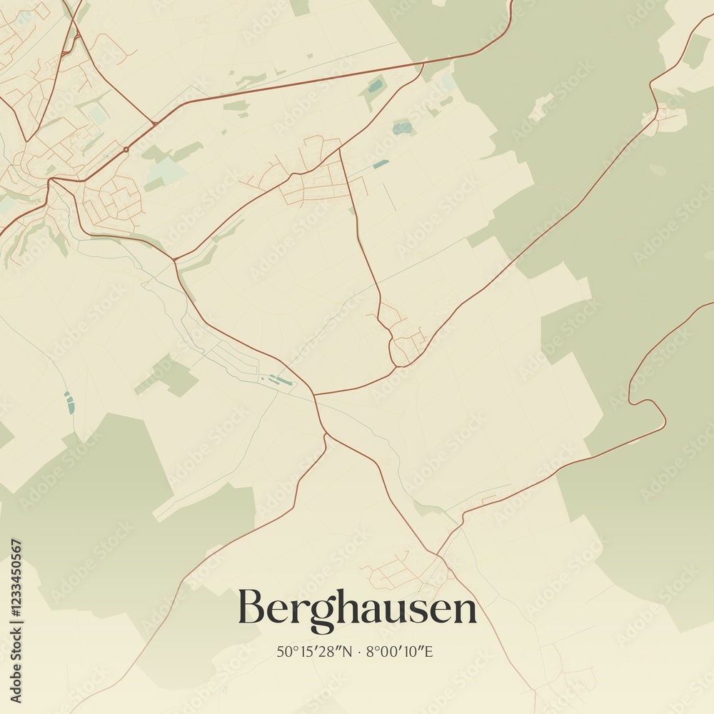 Fototapeta premium Vintage map of Berghausen, Germany.