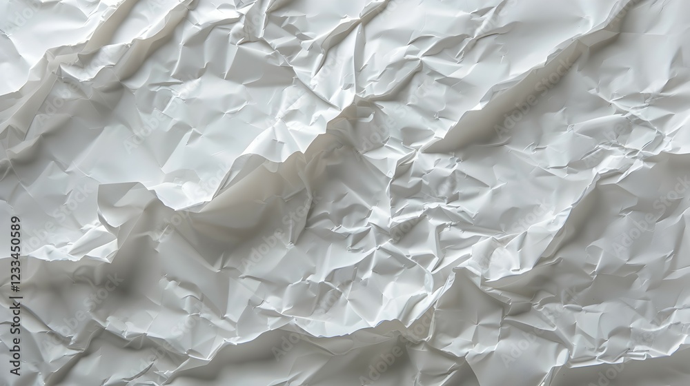 Obraz premium A close-up of crumpled white paper texture, showcasing depth and shadows.