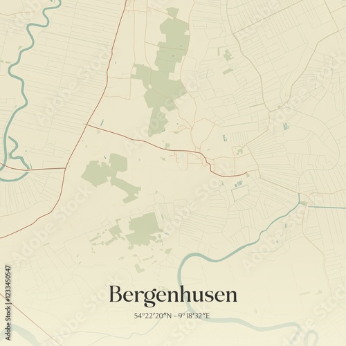 Vintage map of Bergenhusen, Germany. photo