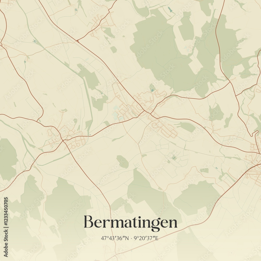 Fototapeta premium Vintage map of Bermatingen, Germany.