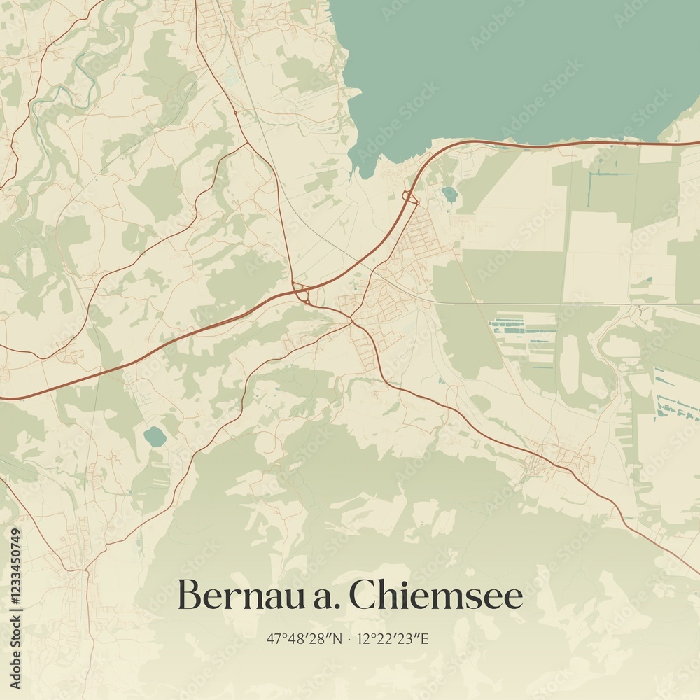Fototapeta premium Vintage map of Bernau a. Chiemsee, Germany.