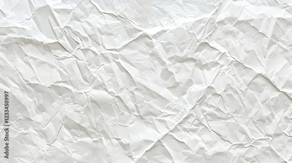 Fototapeta premium Crumpled white paper texture, often used for backgrounds or artistic effects.