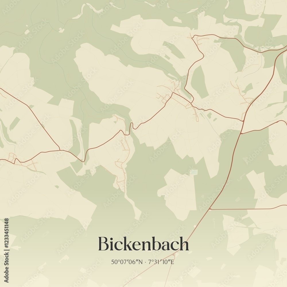 Fototapeta premium Vintage map of Bickenbach, Germany.