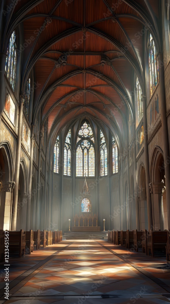 Fototapeta premium Sunlit Gothic church interior