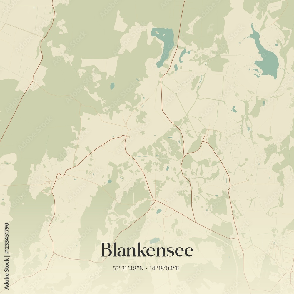 Fototapeta premium Vintage map of Blankensee, Germany.