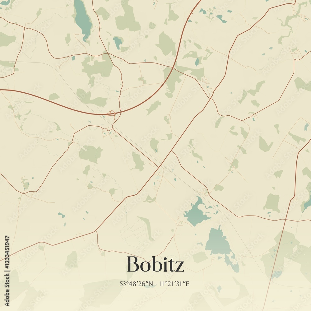 Fototapeta premium Vintage map of Bobitz, Germany.