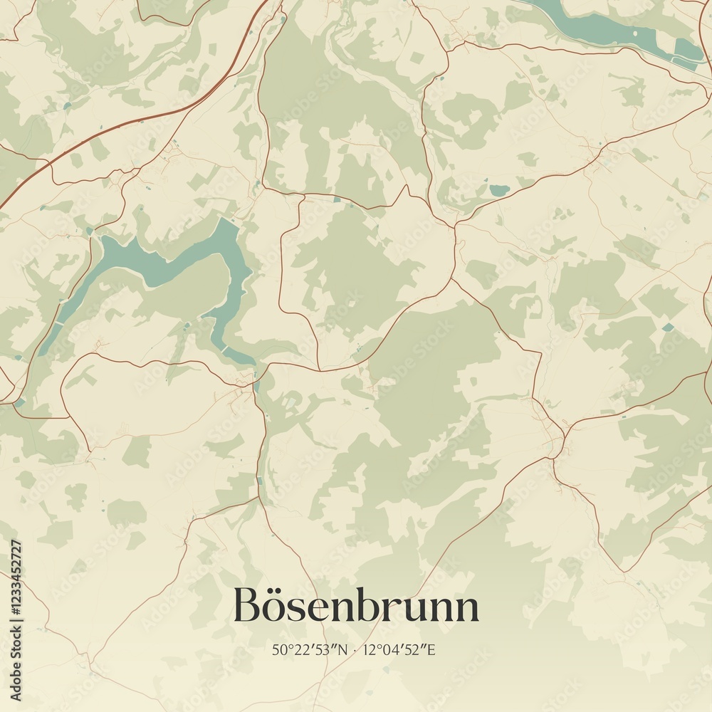 Fototapeta premium Vintage map of Bosenbrunn, Germany.