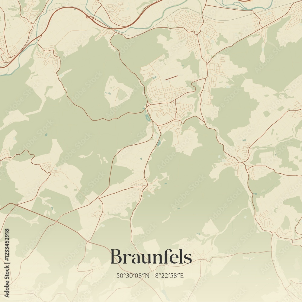 Fototapeta premium Vintage map of Braunfels, Germany.