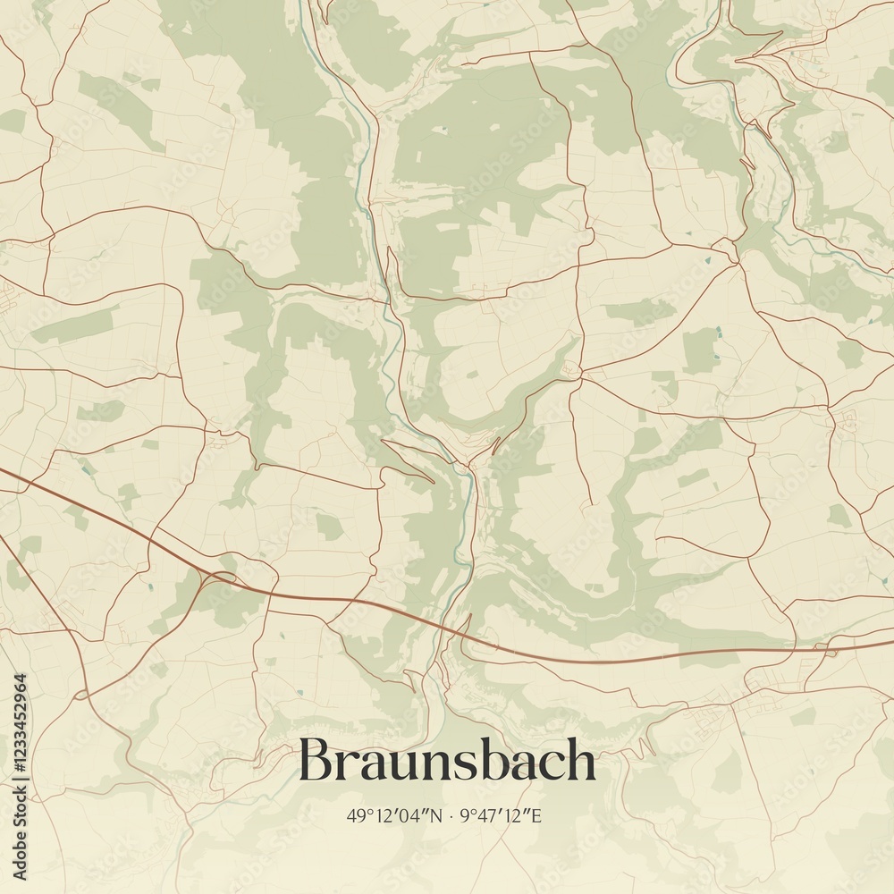 Fototapeta premium Vintage map of Braunsbach, Germany.