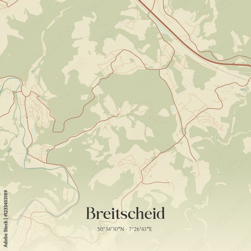 Fototapeta premium Vintage map of Breitscheid, Germany.