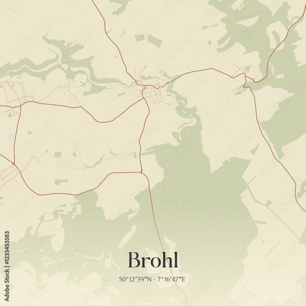 Fototapeta premium Vintage map of Brohl, Germany.