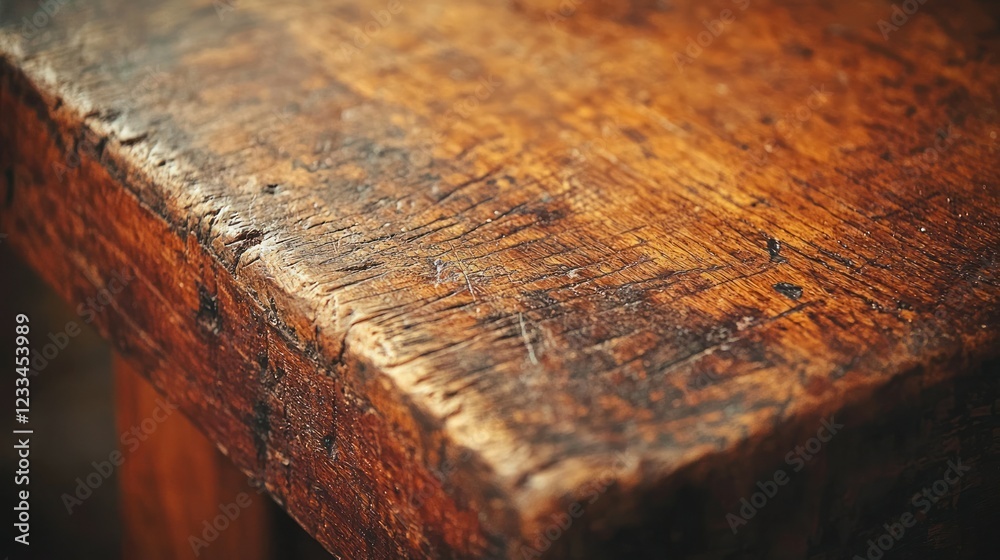 Rustic wooden table corner close-up, textured surface, warm light, for background Rustic wooden table corner close-up, textured surface, warm light, for background