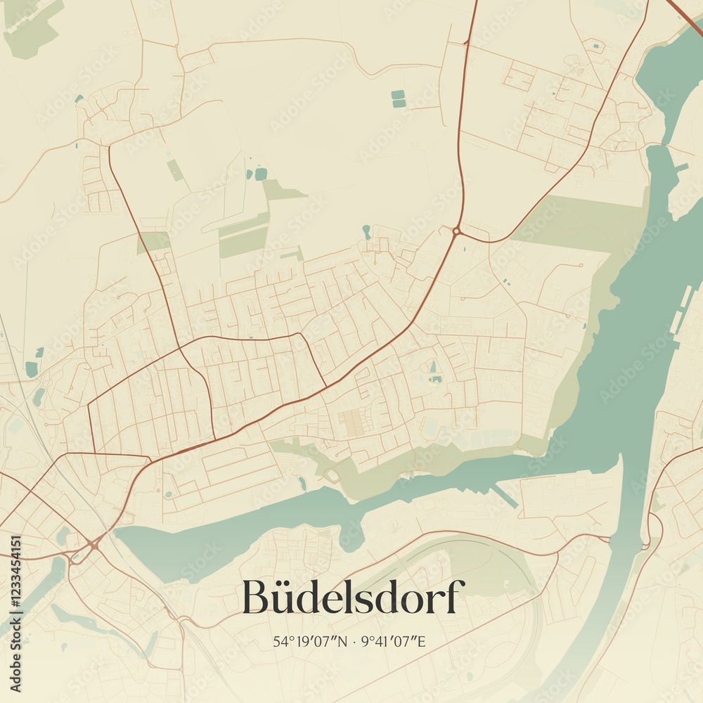 Fototapeta premium Vintage map of Budelsdorf, Germany.
