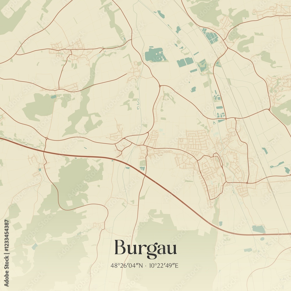 Obraz premium Vintage map of Burgau, Germany.