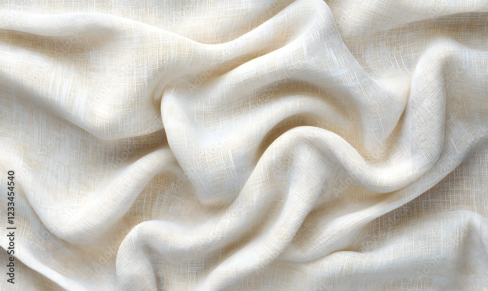 Cream fabric texture, soft waves, draped folds, close-up, textile background, design Cream fabric texture, soft waves, draped folds, close-up, textile background, design