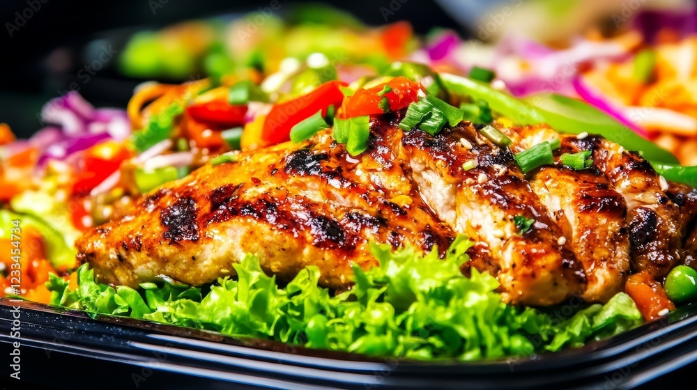 Grilled Chicken with Colorful Vegetable Medley and Lettuce