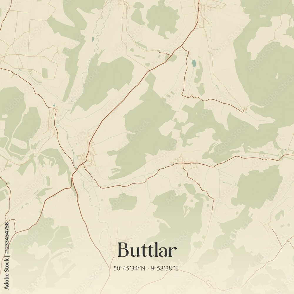Obraz premium Vintage map of Buttlar, Germany.
