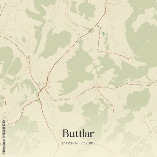 Vintage map of Buttlar, Germany. photo