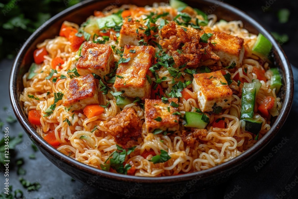 Pan-Asian Noodles with Crispy Tofu and Mixed Vegetables Pan-Asian Noodles with Crispy Tofu and Mixed Vegetables