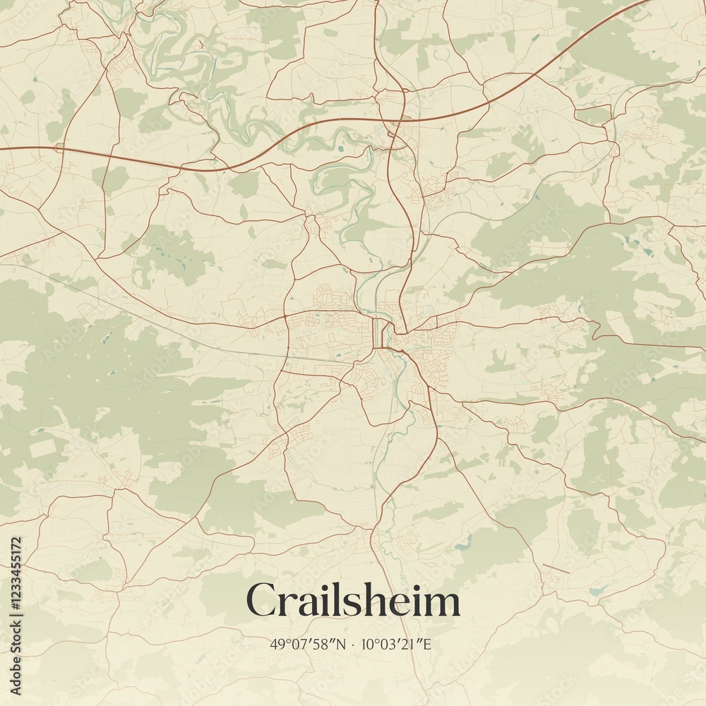 Obraz premium Vintage map of Crailsheim, Germany.