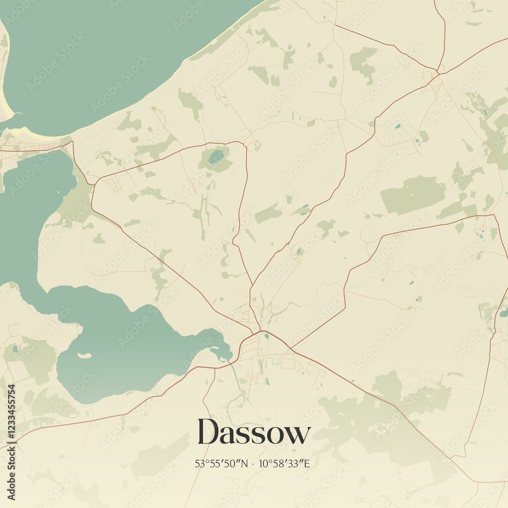 Fototapeta premium Vintage map of Dassow, Germany.