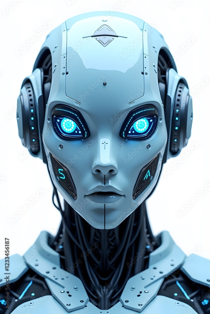 Fototapeta premium modern realistic robot head isolated on white backgroun