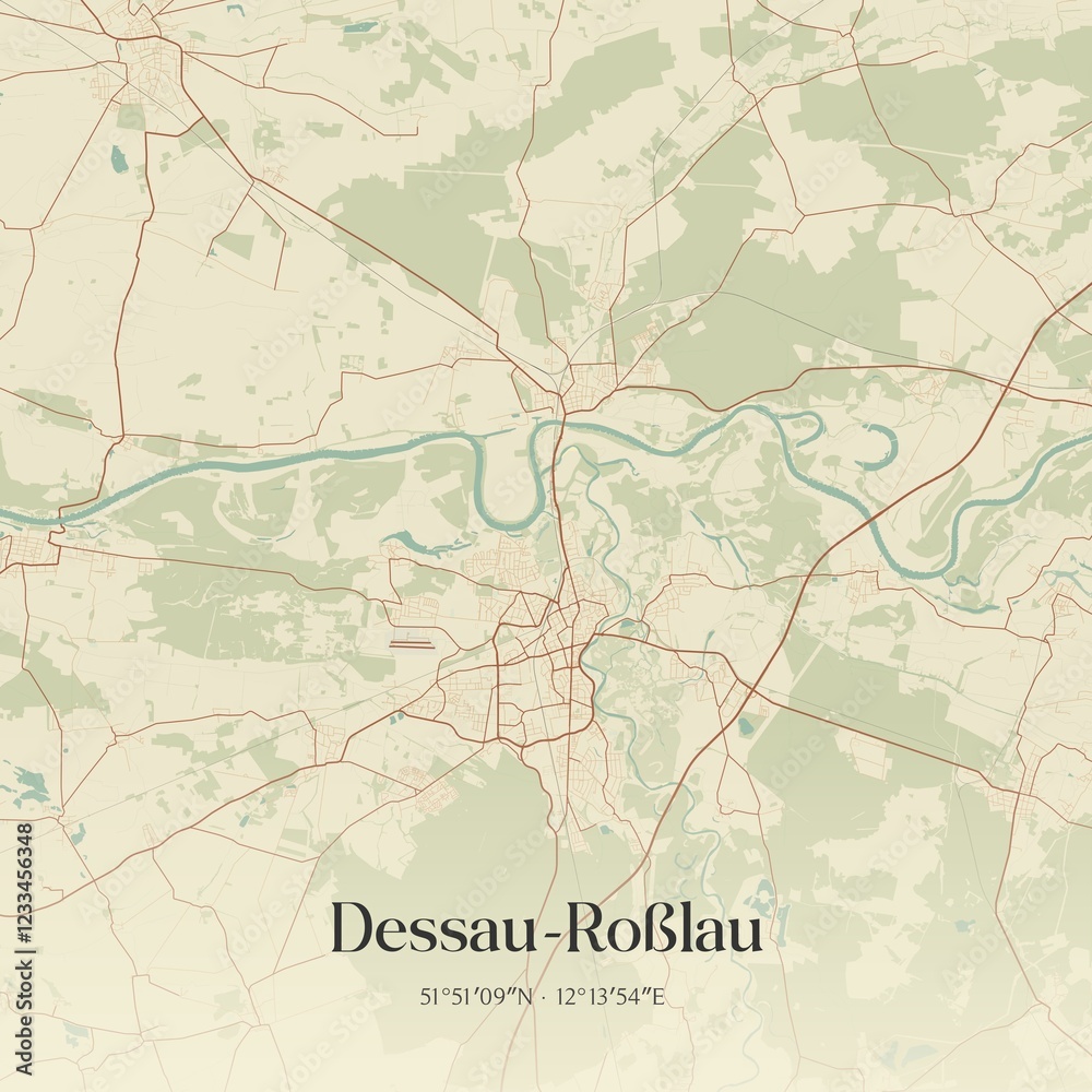 Fototapeta premium Vintage map of Dessau-Roßlau, Germany.