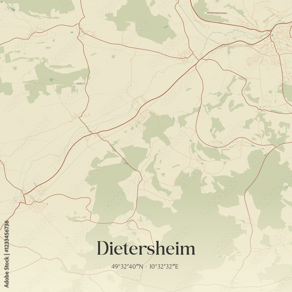 Fototapeta premium Vintage map of Dietersheim, Germany.