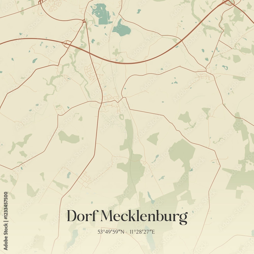 Fototapeta premium Vintage map of Dorf Mecklenburg, Germany.