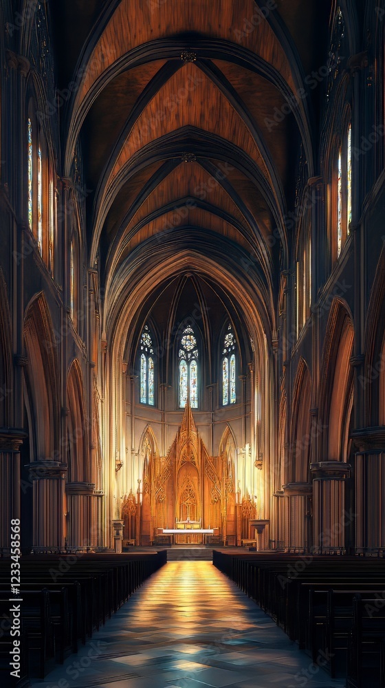 Fototapeta premium Tranquil church interior bathed in light