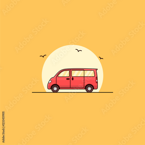 Vector illustration of luxio daihatsu car, red campervan icon