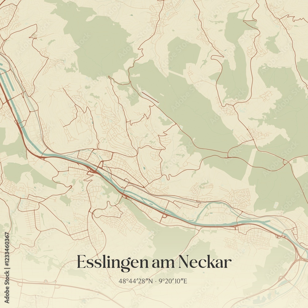 Naklejka premium Vintage map of Esslingen am Neckar, Germany.