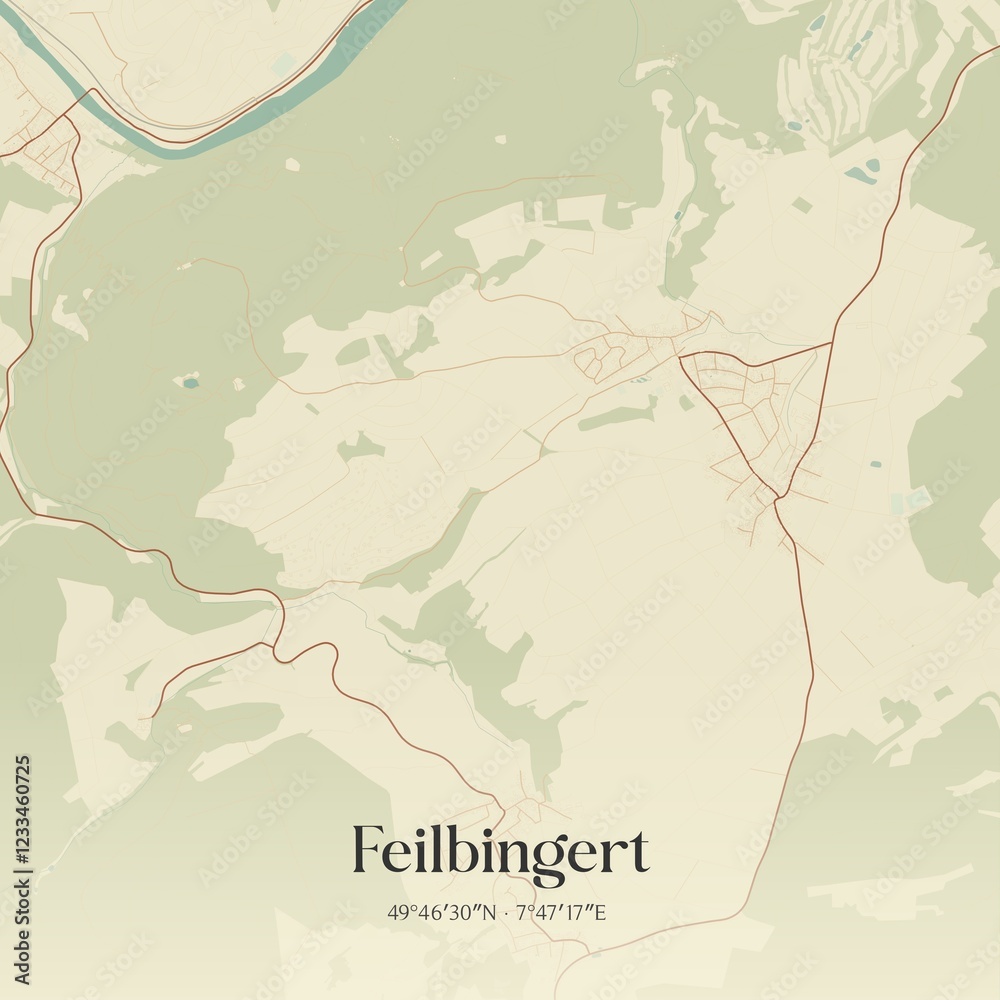 Obraz premium Vintage map of Feilbingert, Germany.