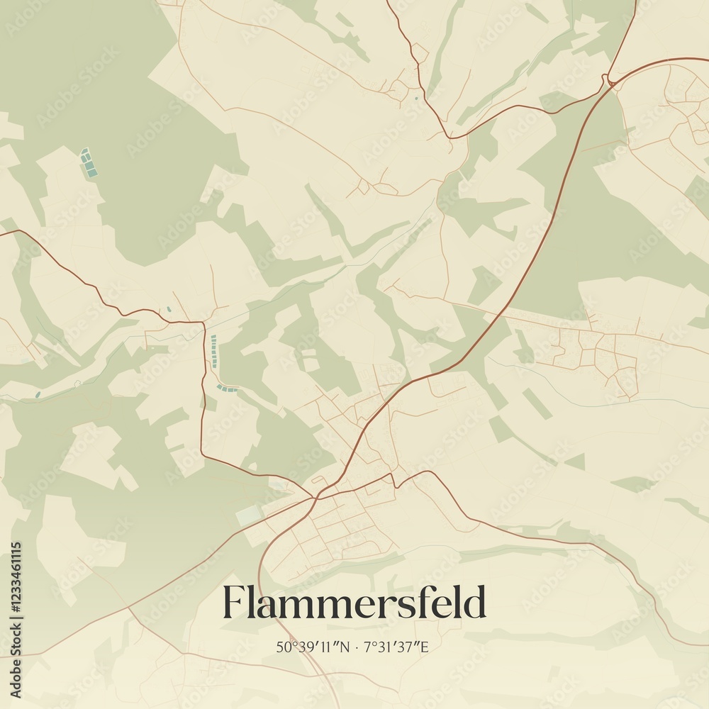 Fototapeta premium Vintage map of Flammersfeld, Germany.
