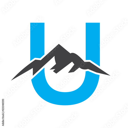 Initial Monogram Letter U Mountain Logo. Explore Mountain Adventure Symbol