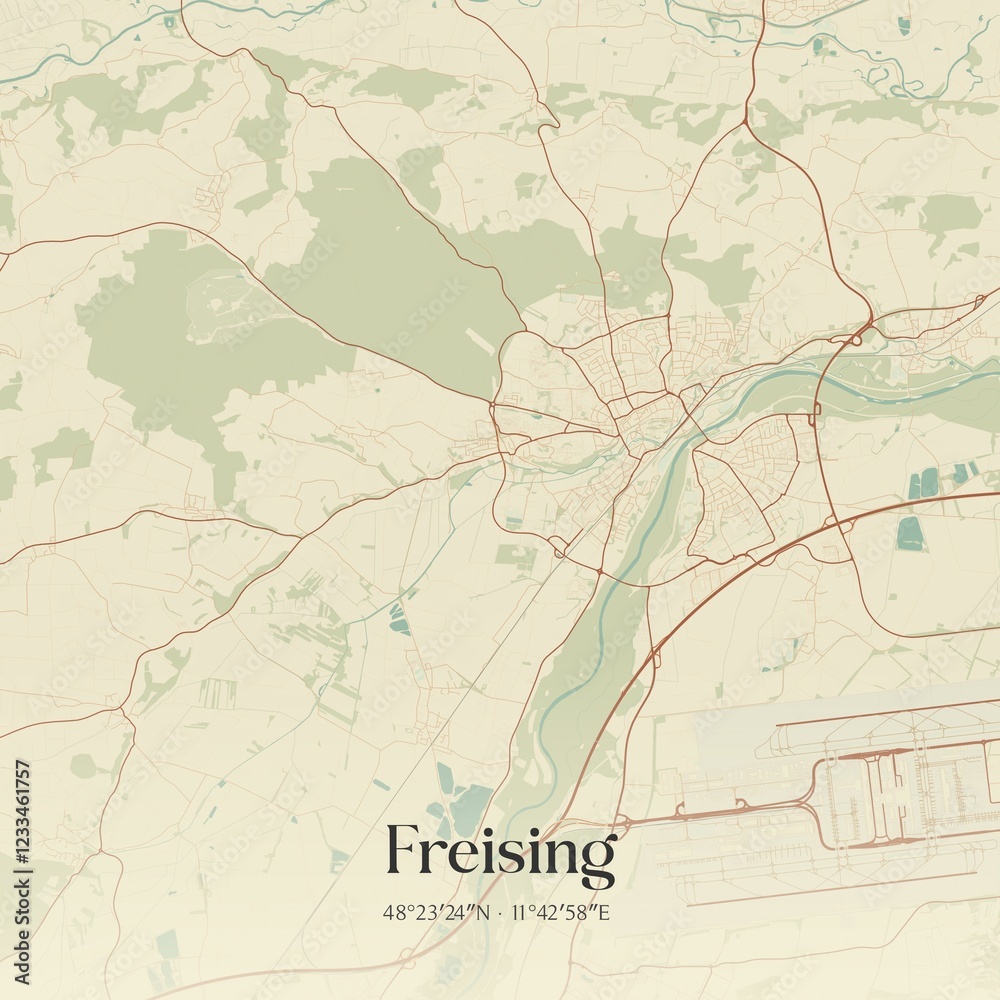 Obraz premium Vintage map of Freising, Germany.