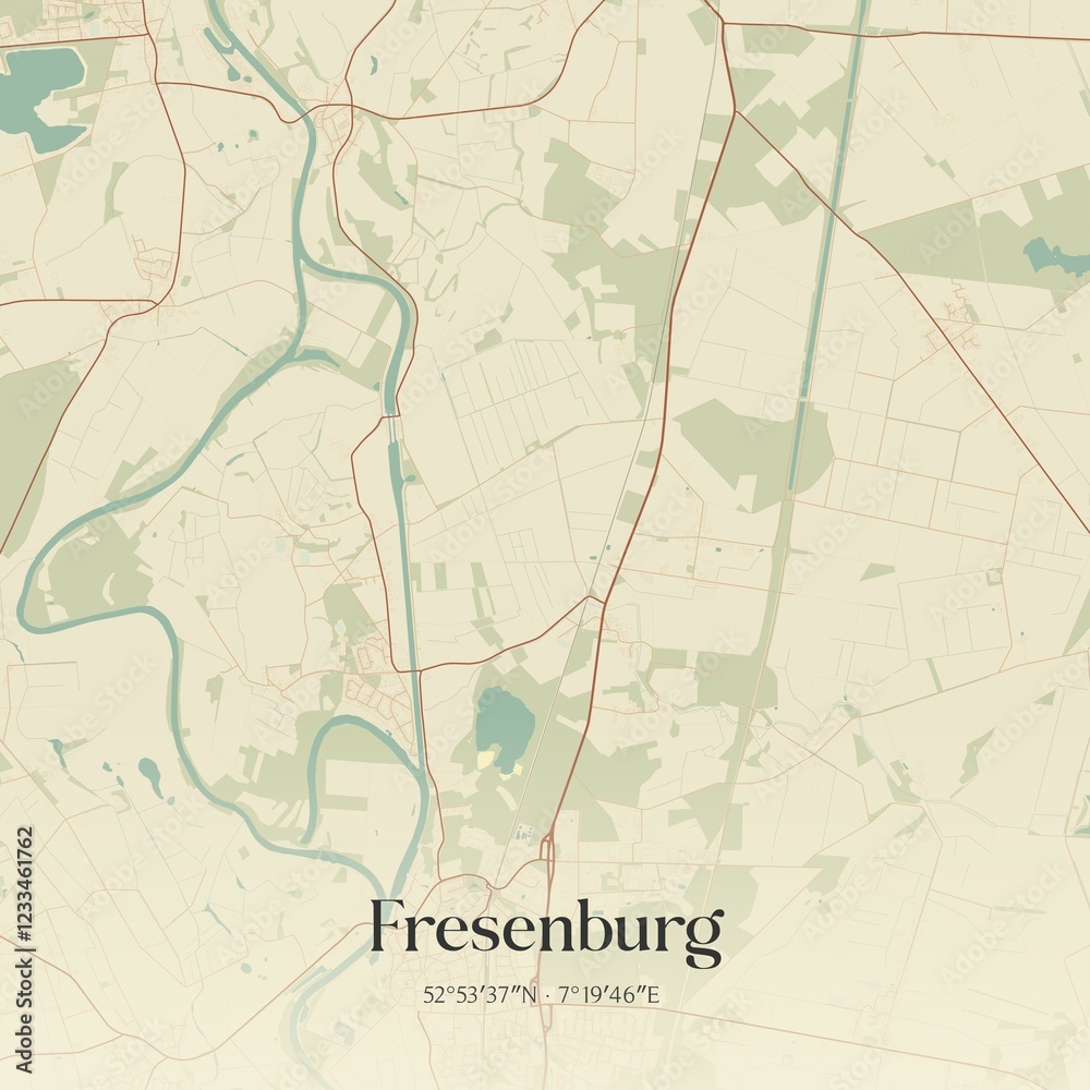 Fototapeta premium Vintage map of Fresenburg, Germany.