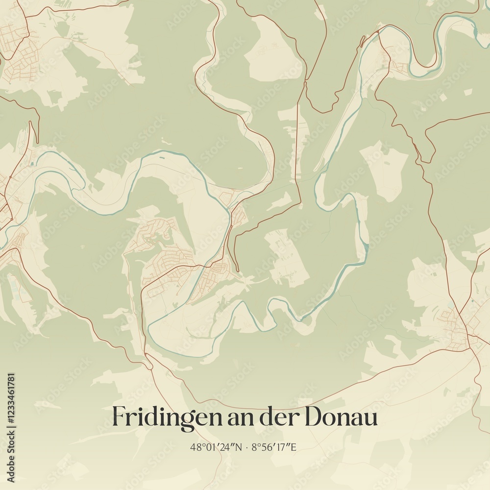 Obraz premium Vintage map of Fridingen an der Donau, Germany.